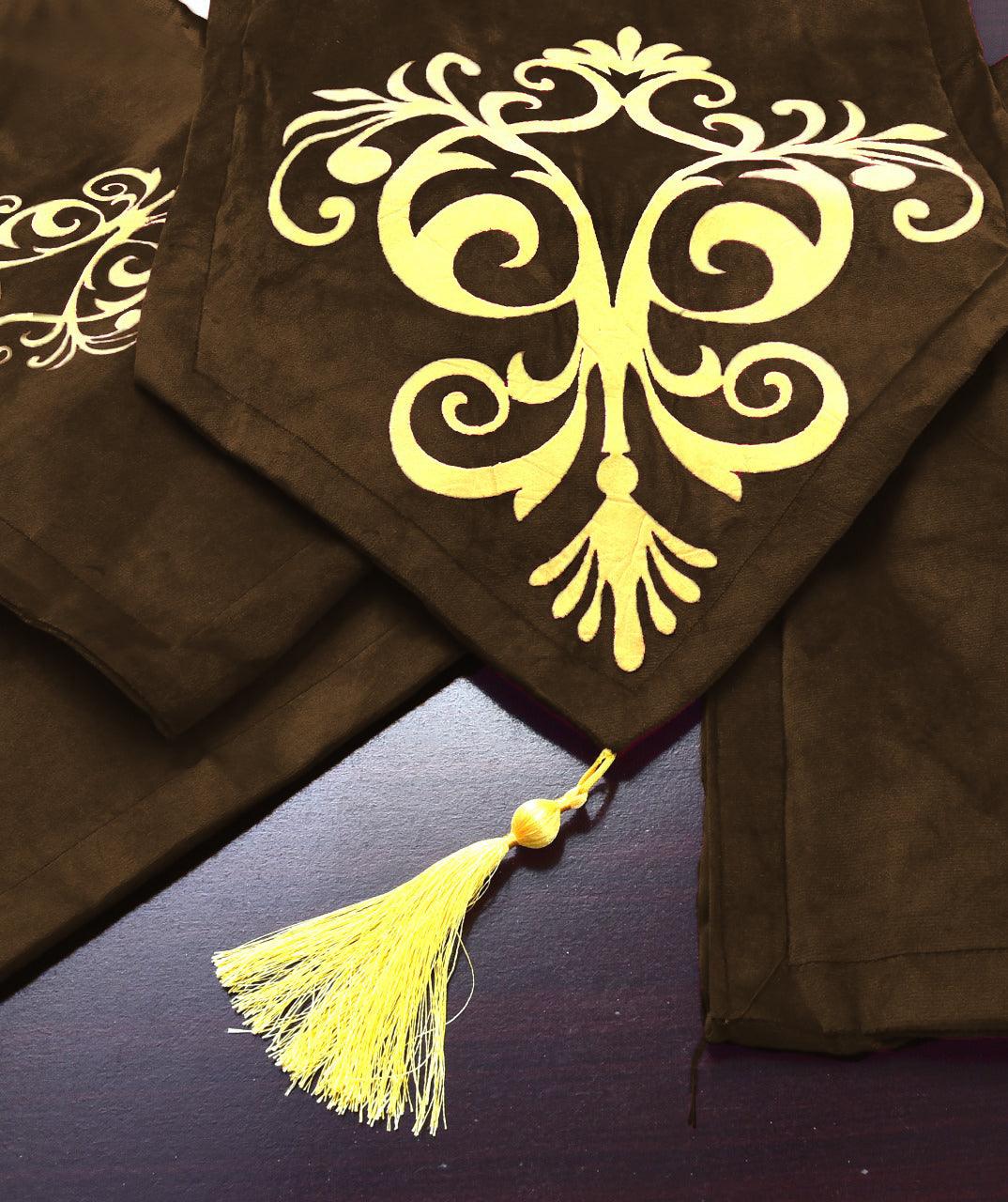 5 Pc's Velvet Embroidered Table Runner Set -116 - 92Bedding