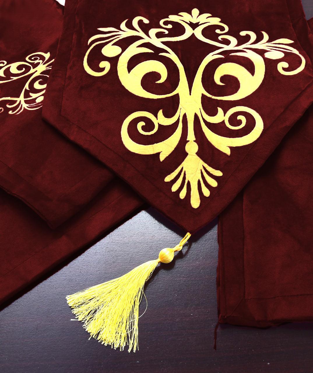 5 Pc's Velvet Embroidered Table Runner Set -115 - 92Bedding