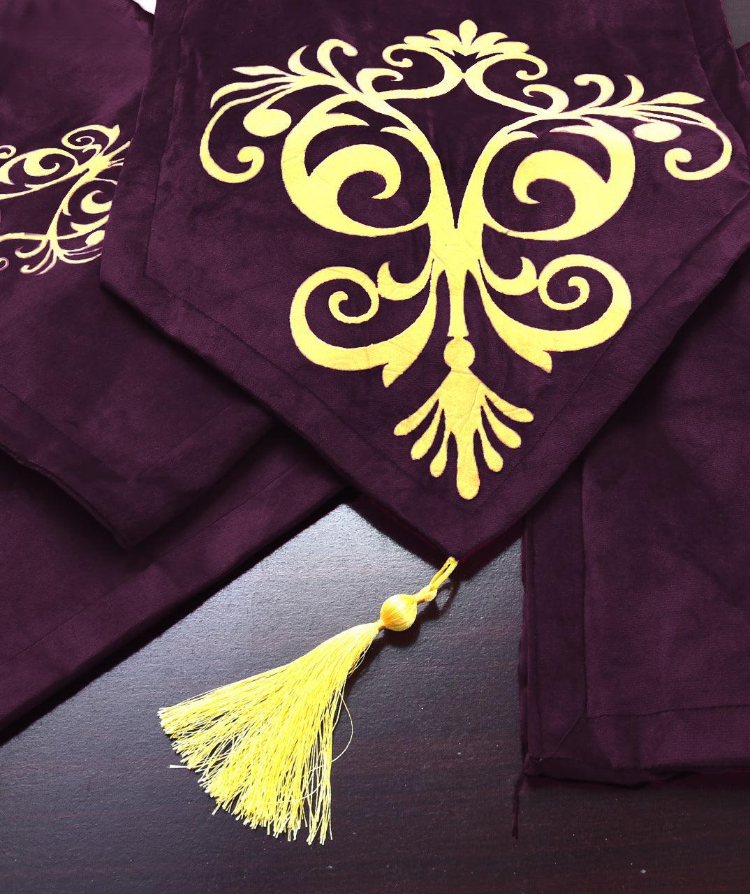 5 Pc's Velvet Embroidered Table Runner Set -113 - 92Bedding