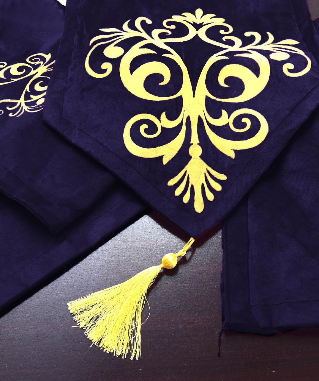 5 Pc's Velvet Embroidered Table Runner Set -112 - 92Bedding