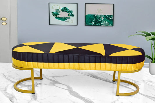 Luxury Velvet Wooden stool 3 Seater With Steel Stand -1257