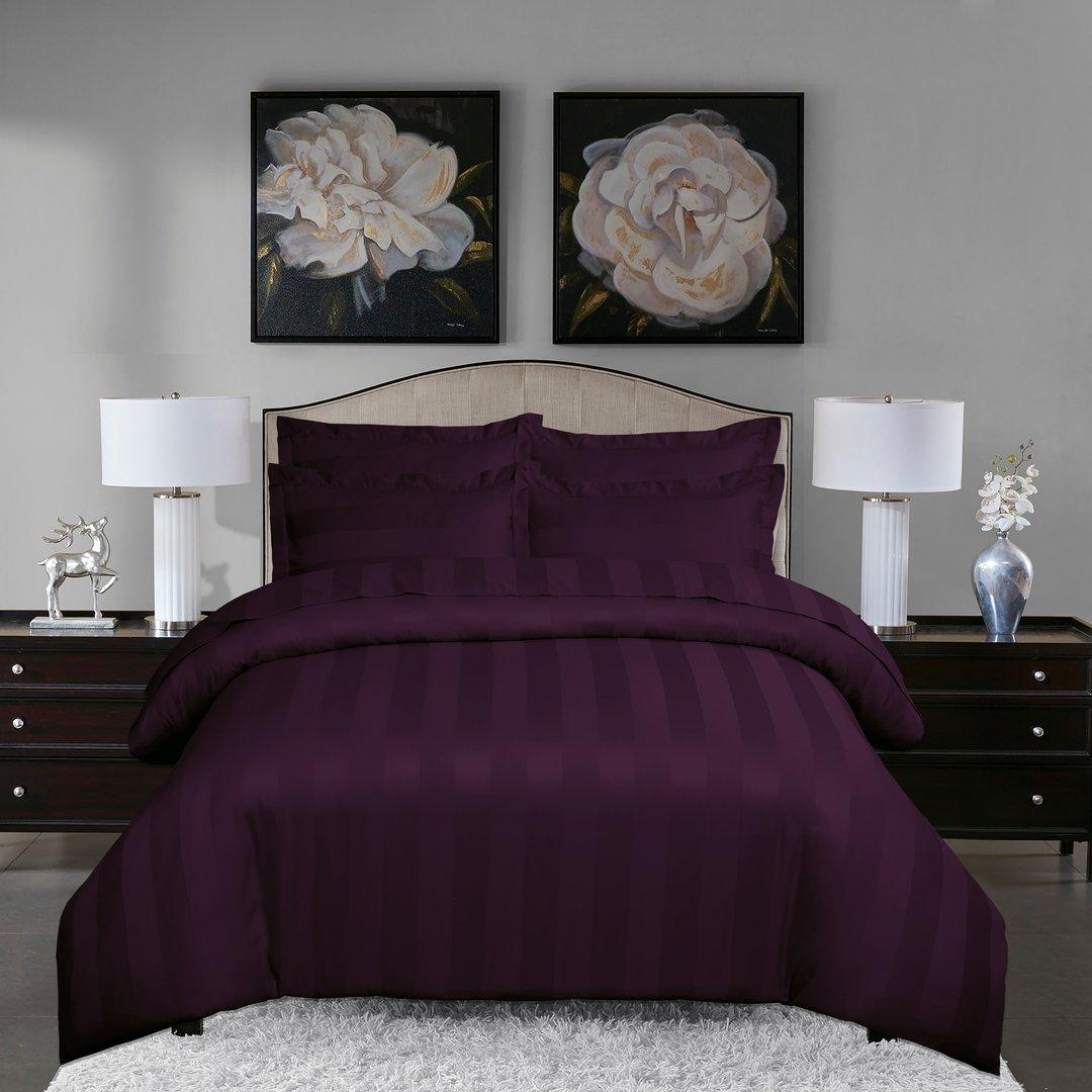 6 Pcs Luxury Purple Satin Stripe Duvet Set - 92Bedding