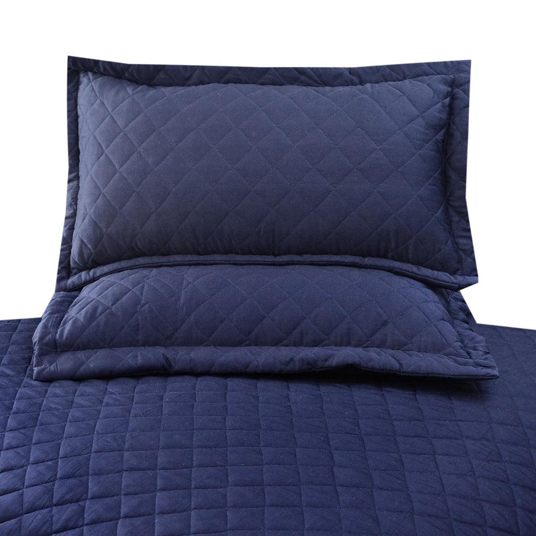 3 Pcs Luxury Satin Strips Bedspread Navy Blue - 92Bedding