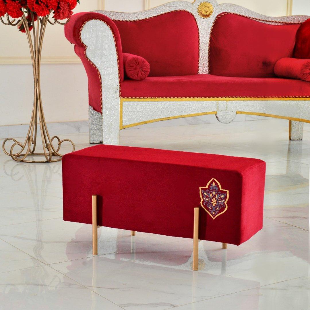 Wooden stool 2 Seater Embroidered With Steel Stand -350 - 92Bedding