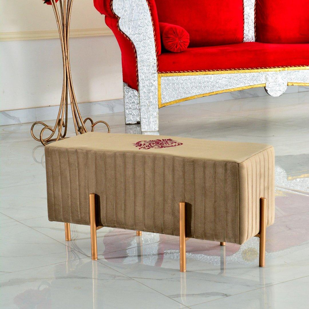 Wooden stool 2 Seater Embroidered With Steel Stand -356 - 92Bedding