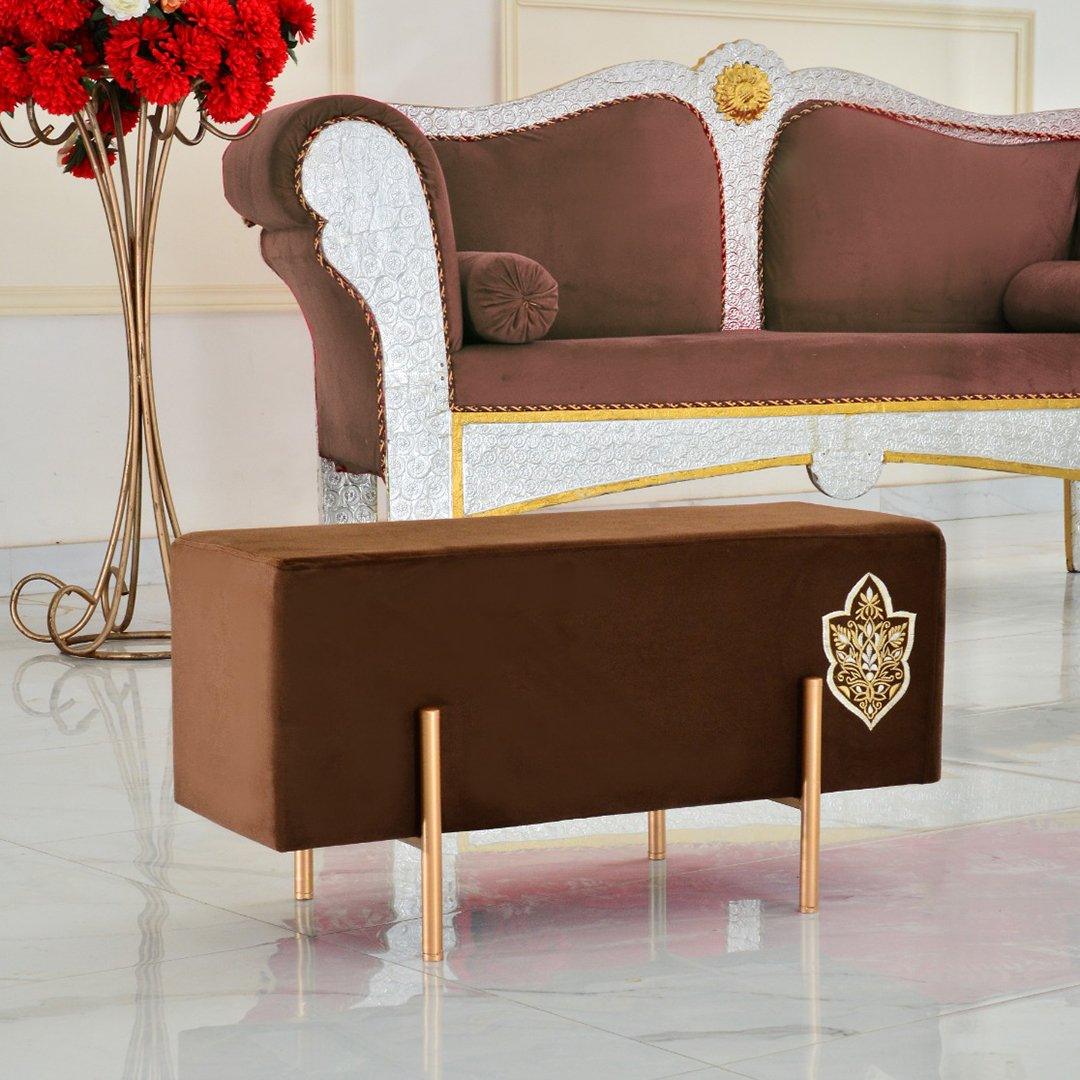 Wooden stool 2 Seater Embroidered With Steel Stand -352 - 92Bedding