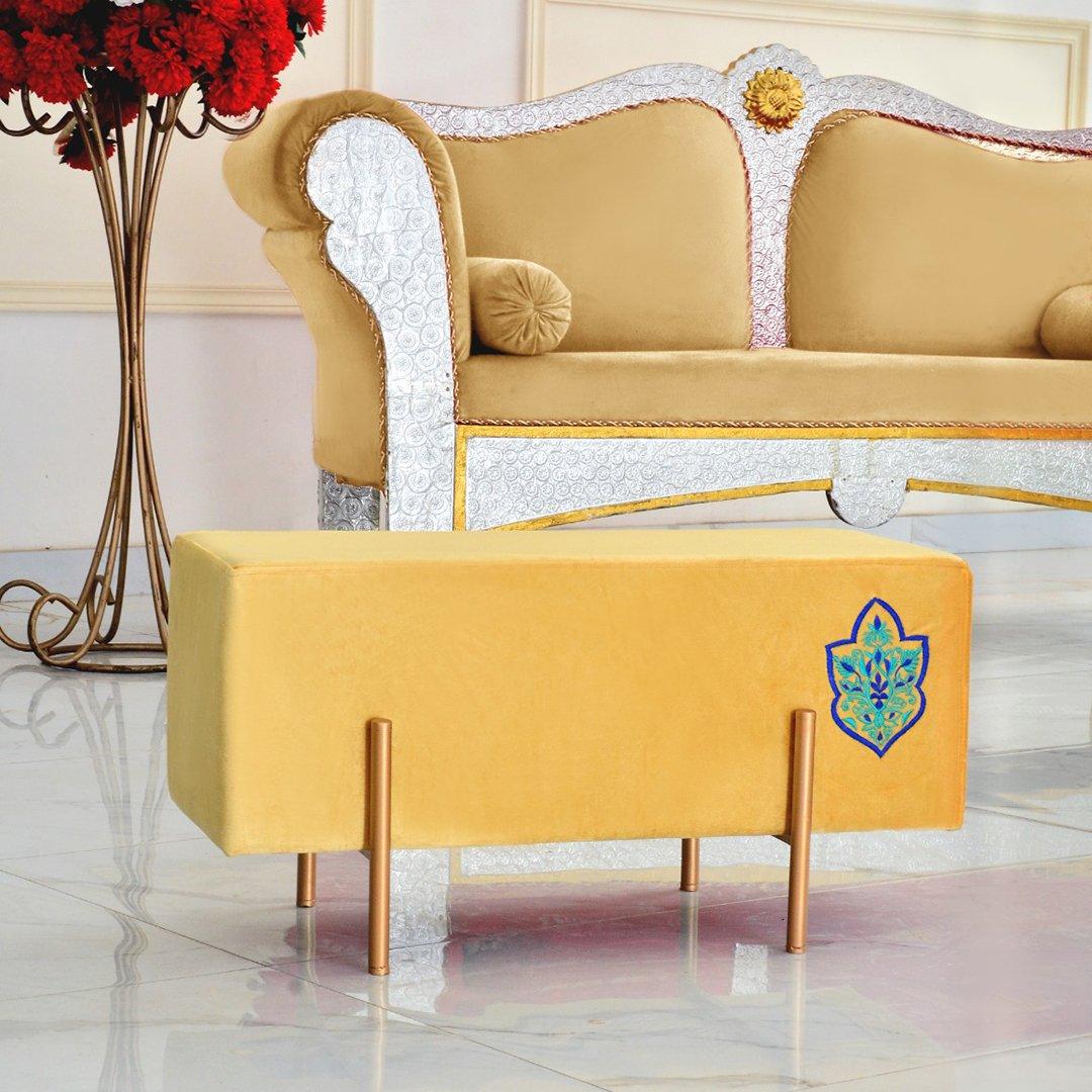Wooden stool 2 Seater Embroidered With Steel Stand -353 - 92Bedding