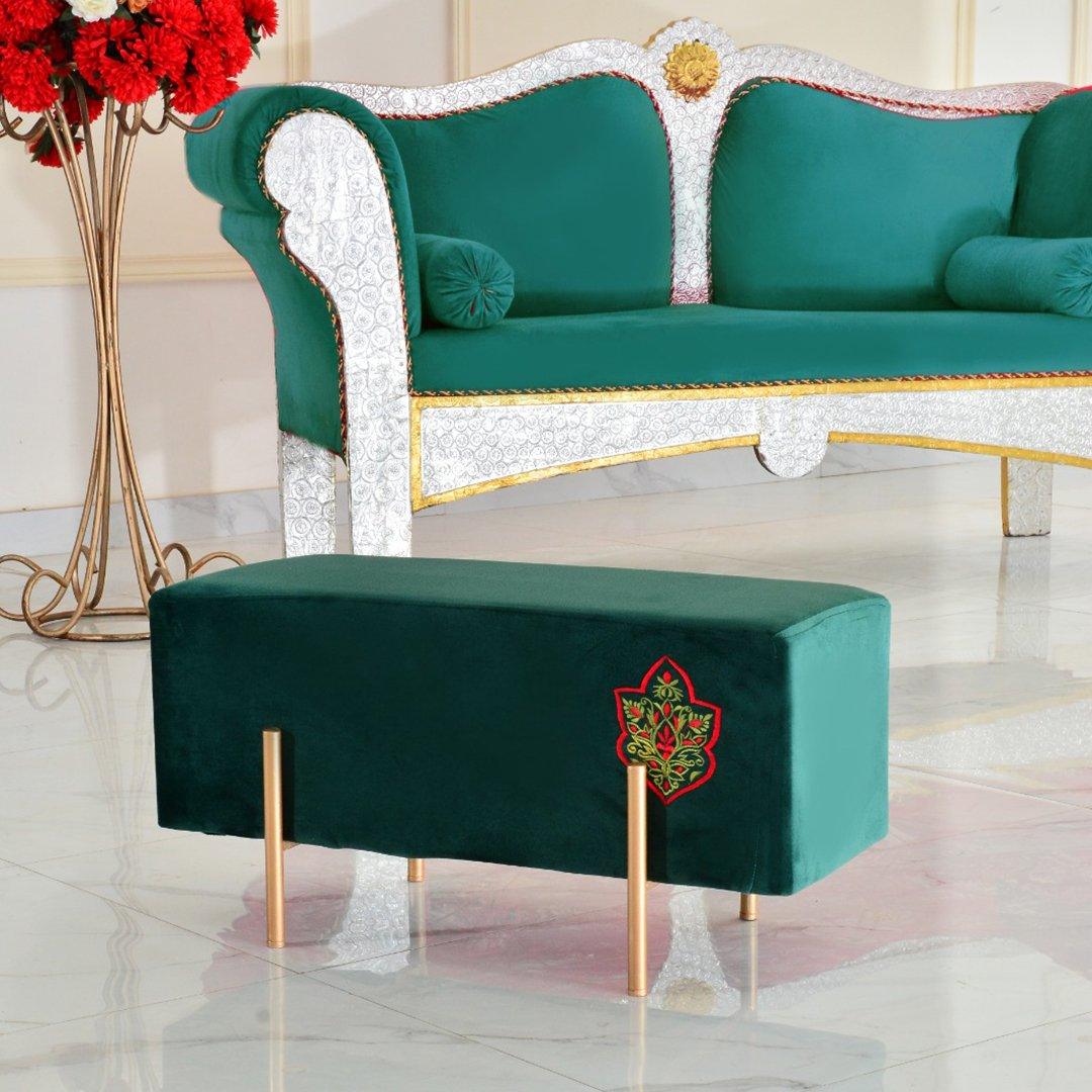 Wooden stool 2 Seater Embroidered With Steel Stand -354 - 92Bedding
