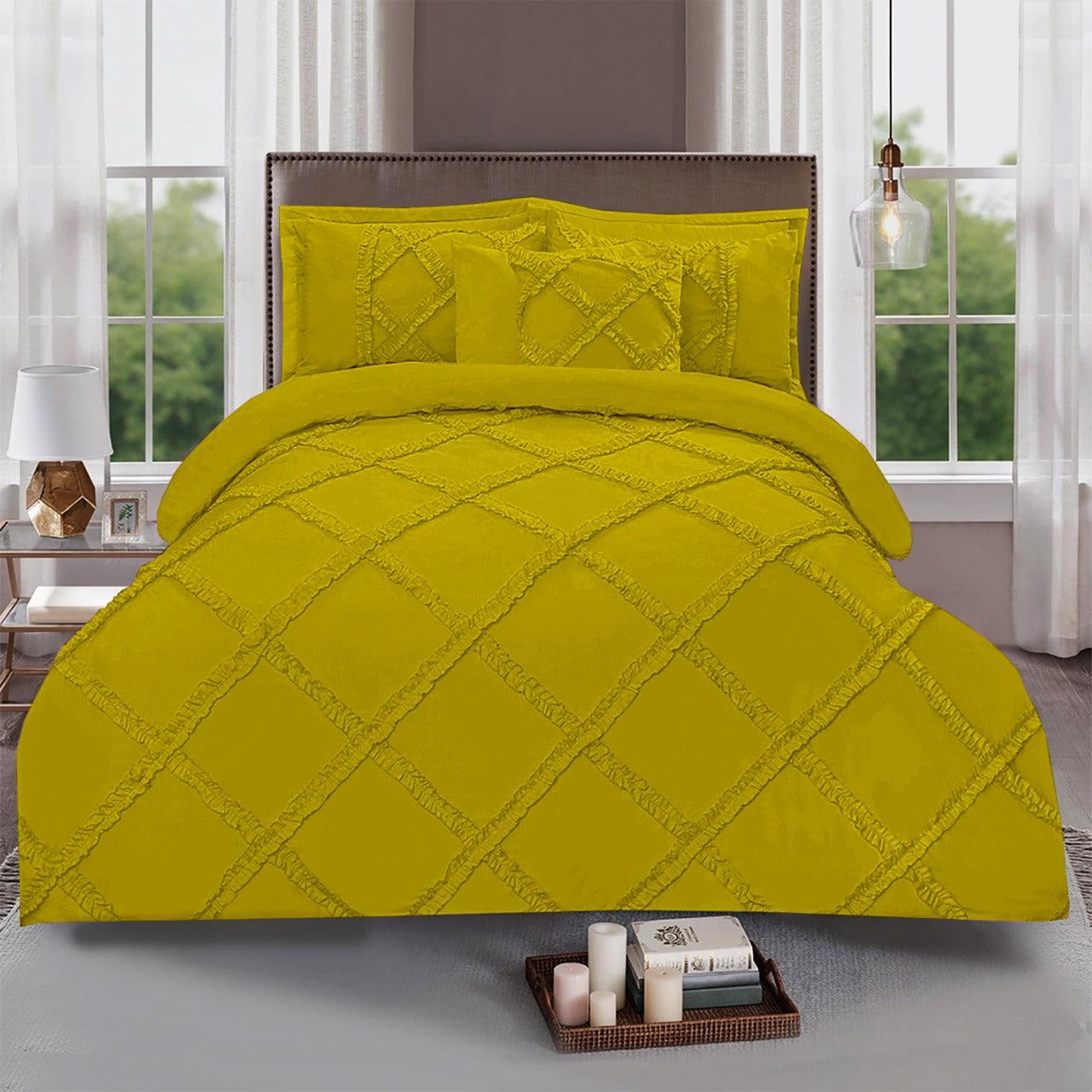8 Pc's Ruffled Cross Pleated Duvet Set Beige - 92Bedding