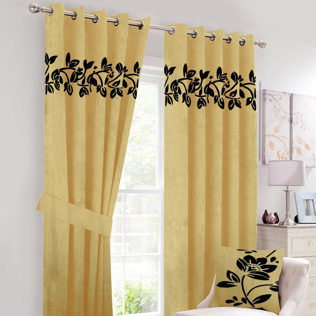 2 Pc's Luxury Velvet Embroidered Curtains With 2 Belts 35 - 92Bedding