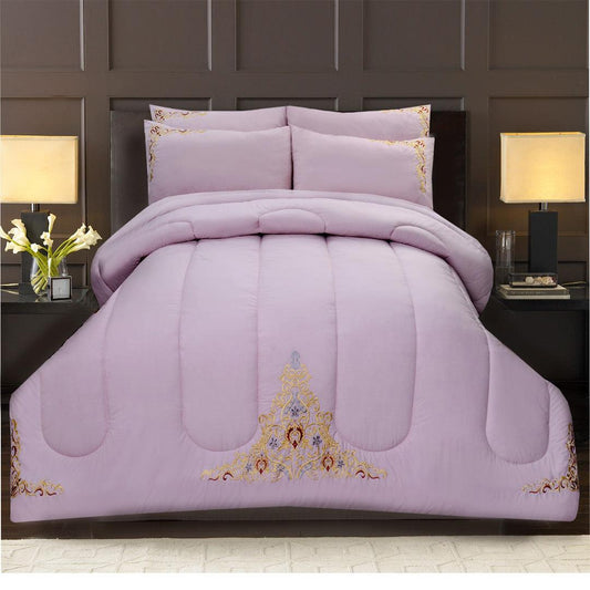 Luxury 6 Pcs Marina Embroidered Comforter Set Pink - 92Bedding
