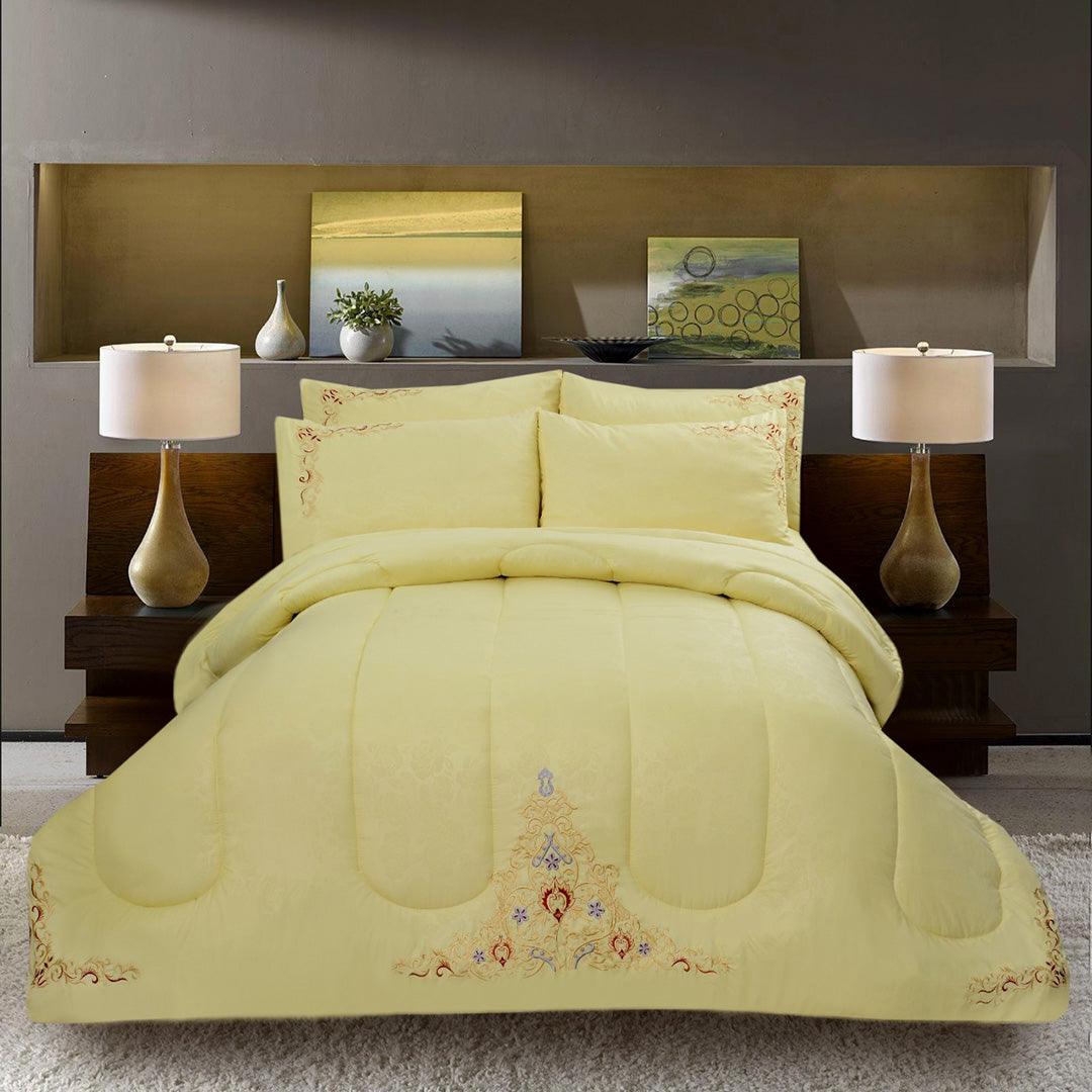 Luxury 6 Pcs Marina Embroidered Comforter Set Yellow - 92Bedding