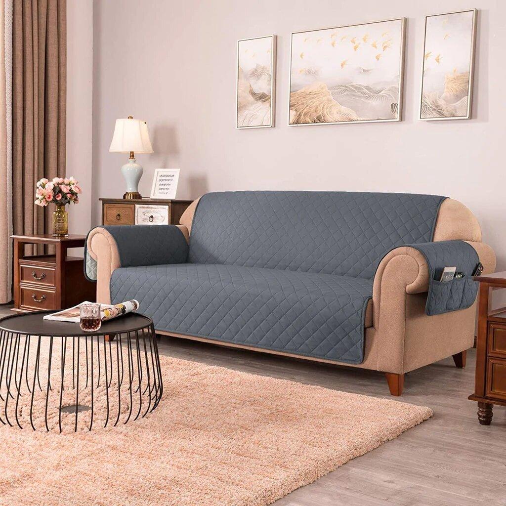 Quilted Sofa covers Non-slip W/Piping Grey With Pockets (003) - 92Bedding