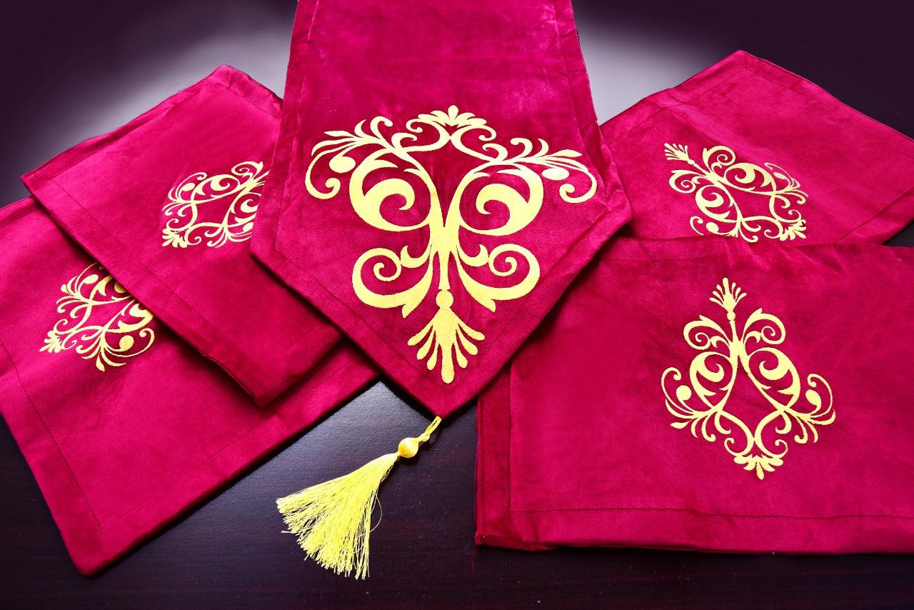 5 Pc's Velvet Embroidered Table Runner Set -119 - 92Bedding