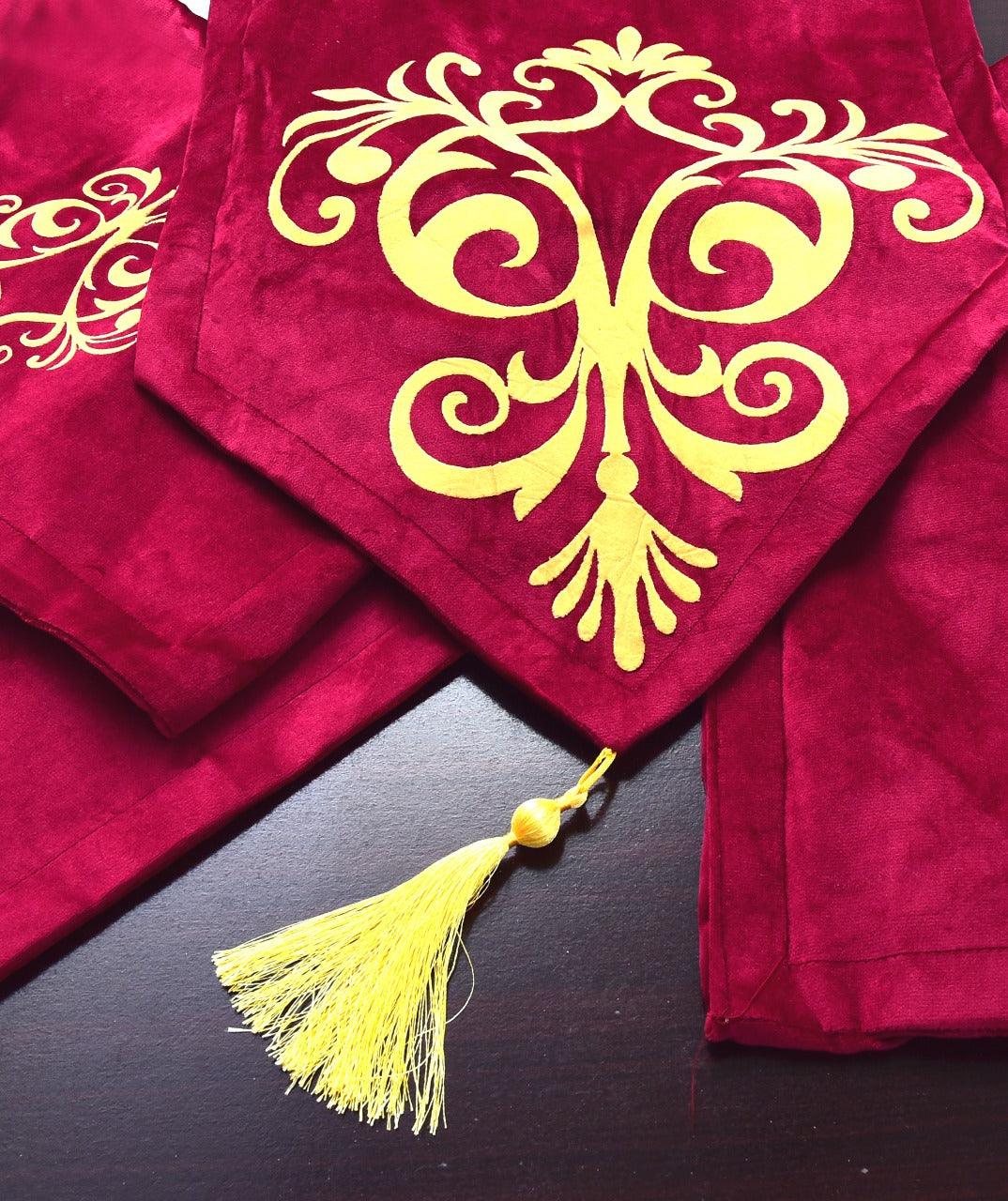 5 Pc's Velvet Embroidered Table Runner Set -119 - 92Bedding