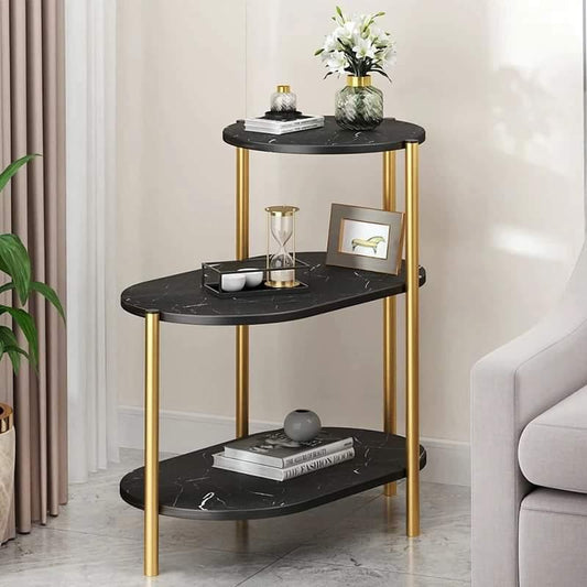 Luxury 3 Layer Living Room Side Table with Gold Metal Frame - 92Bedding
