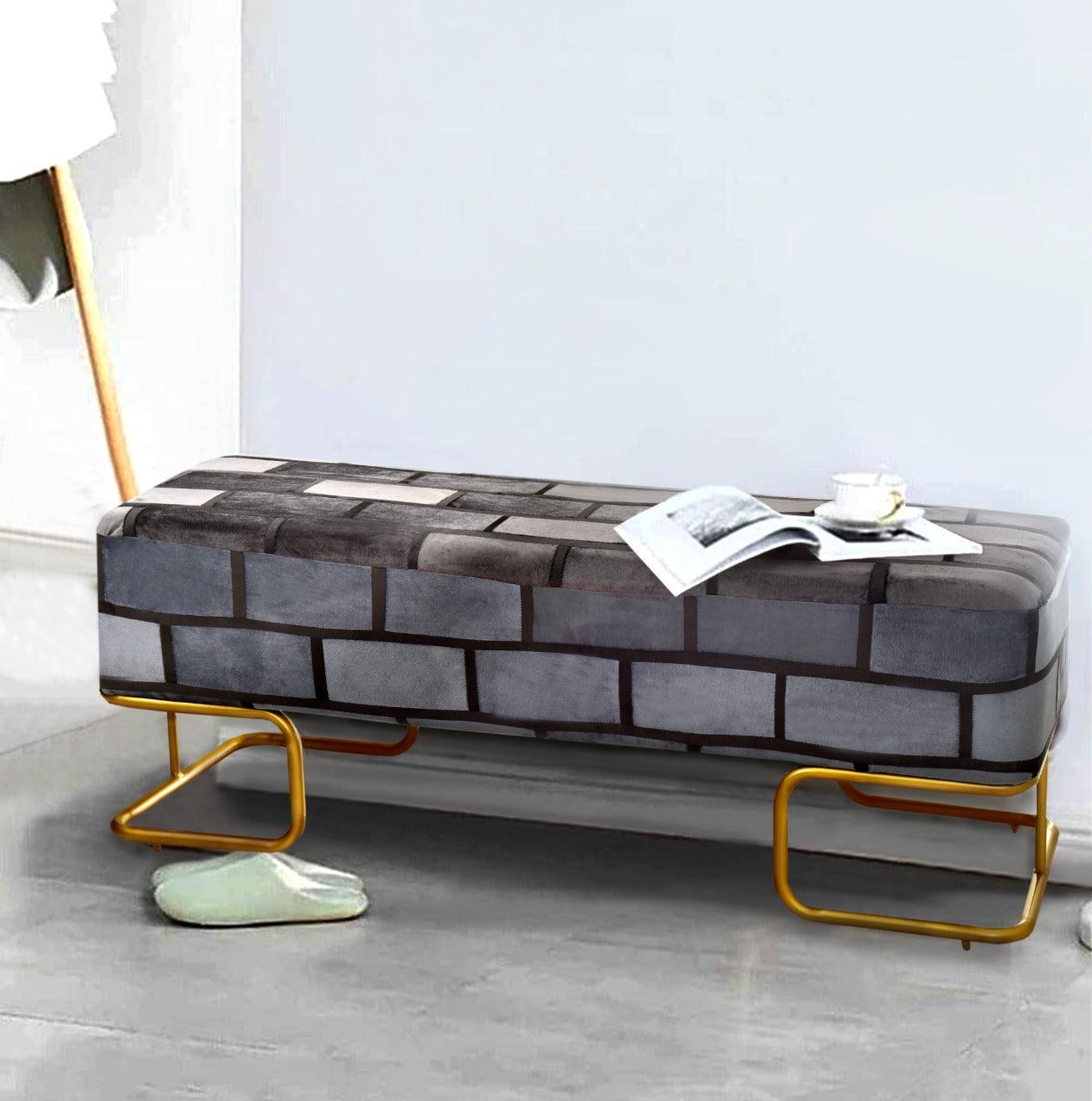 Luxury 3 Seater Printed Stool With Metal Frame - 1013 - 92Bedding