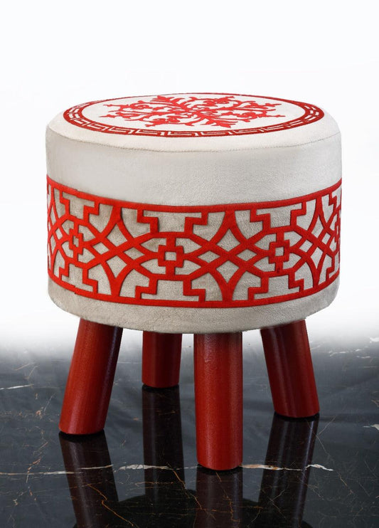 Wooden Round Stool WIth Embroidery -1048 - 92Bedding
