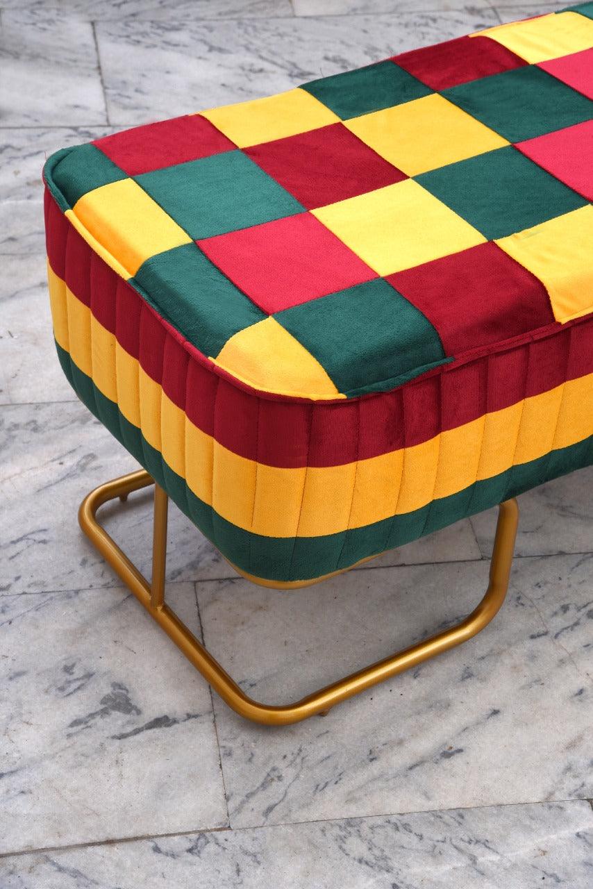 3 Seater Luxury Velvet Sindhi Stool With Steel Stand -1052 - 92Bedding