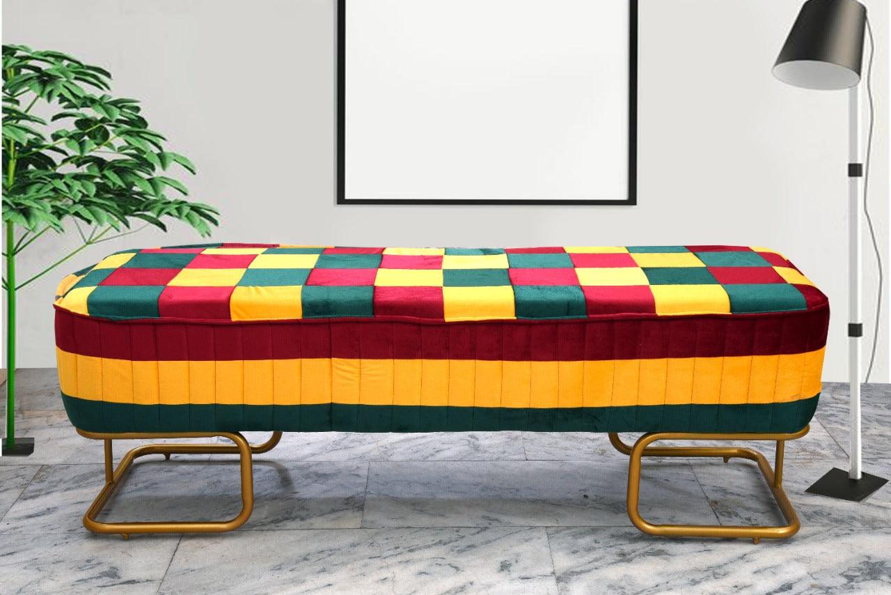 3 Seater Luxury Velvet Sindhi Stool With Steel Stand -1052 - 92Bedding