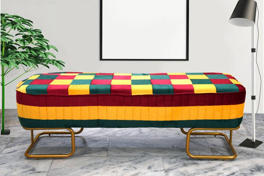 3 Seater Luxury Velvet Sindhi Stool With Steel Stand -1052 - 92Bedding