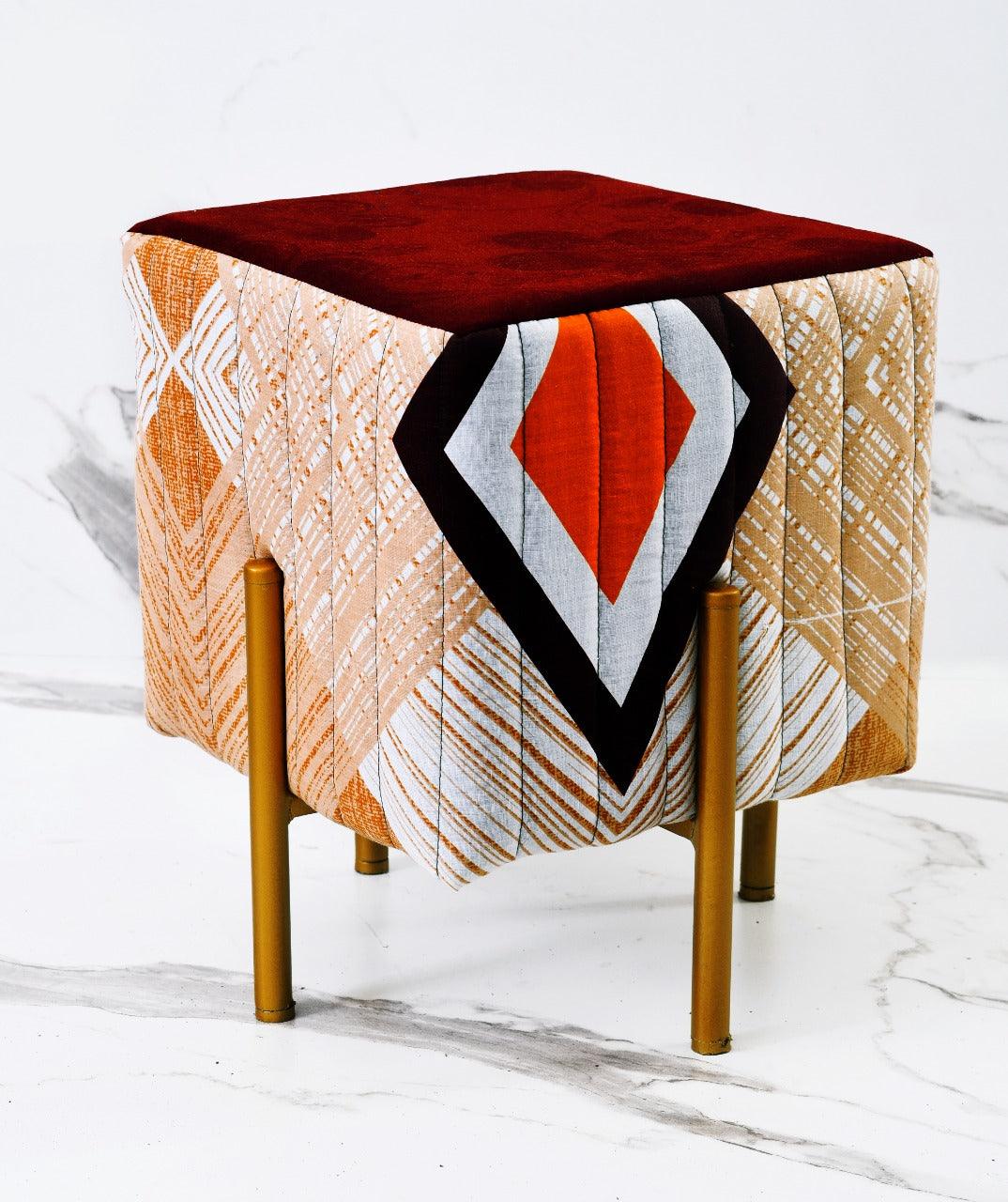 Printed Wooden stool Square shape With Steel Stand-1125 - 92Bedding