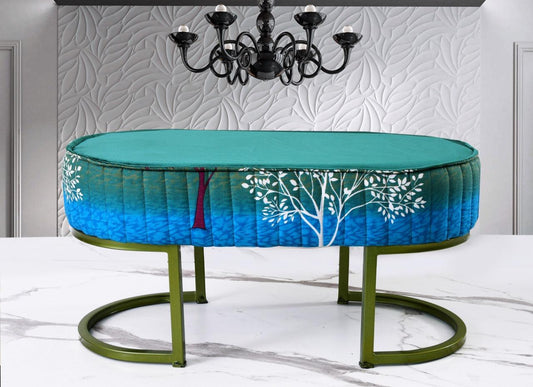 2 Seater Luxury Printed Stool With Steel Stand -1112 - 92Bedding