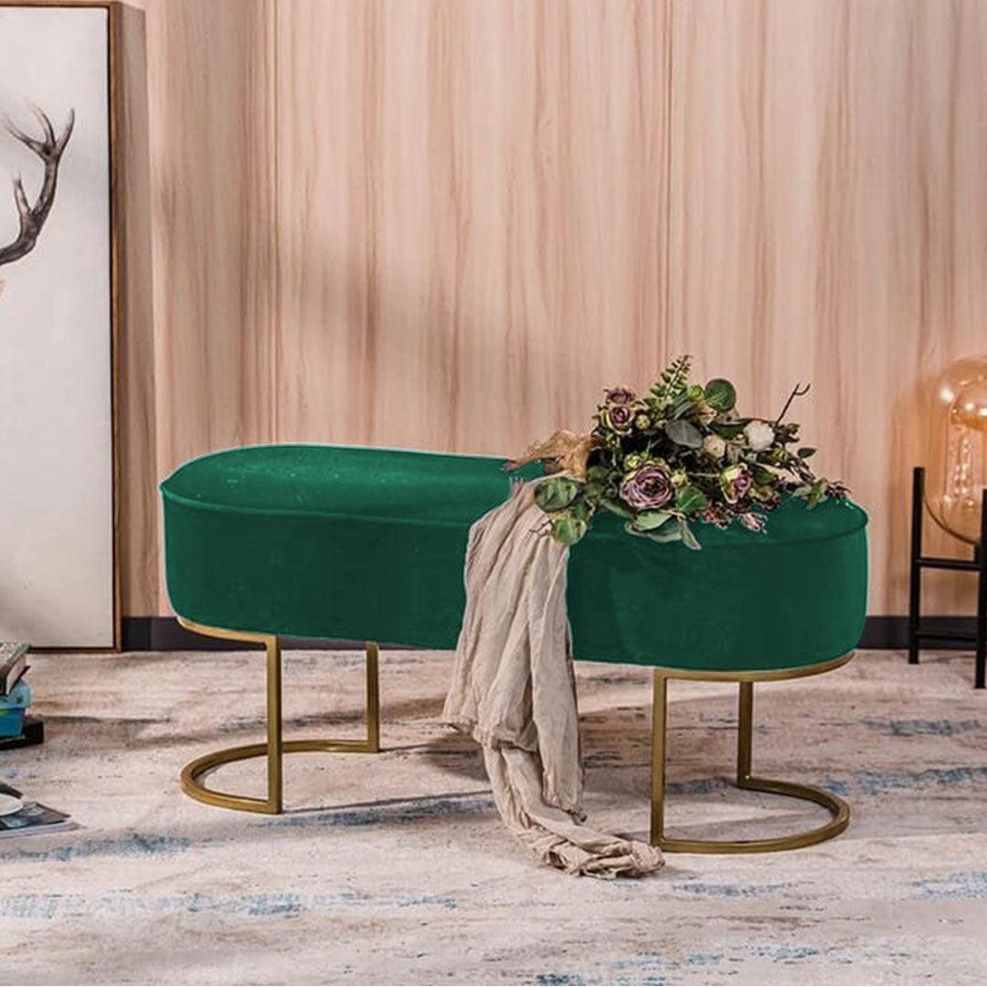 3 Seater Luxury Velvet Stool With Golden Steel Stand -1128 - 92Bedding