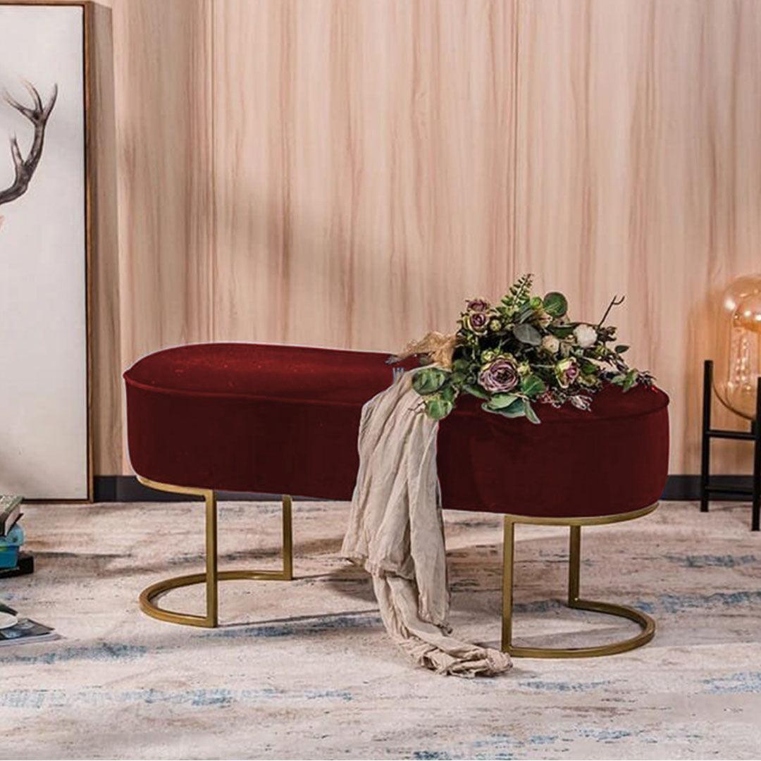 3 Seater Luxury Velvet Stool With Golden Steel Stand -1128 - 92Bedding