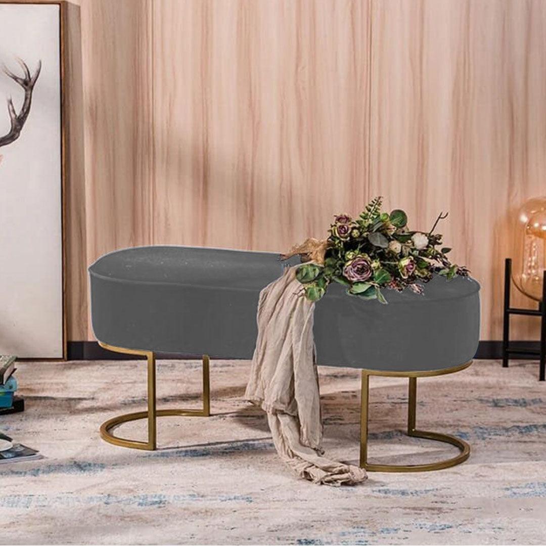 3 Seater Luxury Velvet Stool With Golden Steel Stand -1128 - 92Bedding