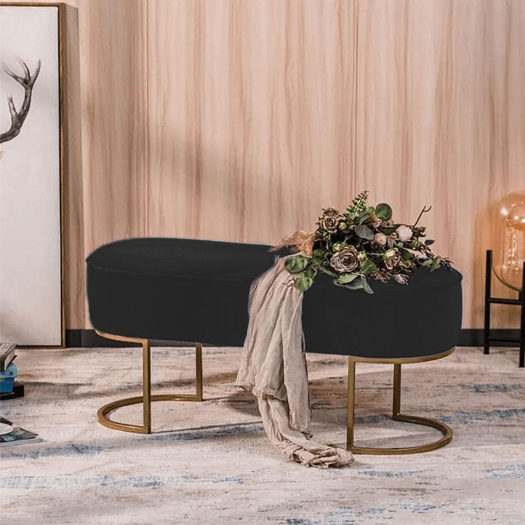 3 Seater Luxury Velvet Stool With Golden Steel Stand -1128 - 92Bedding