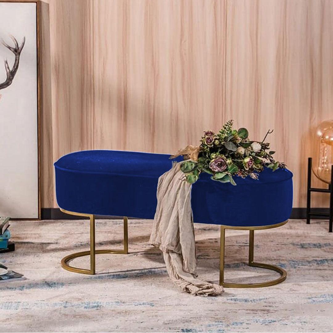 3 Seater Luxury Velvet Stool With Golden Steel Stand -1128 - 92Bedding