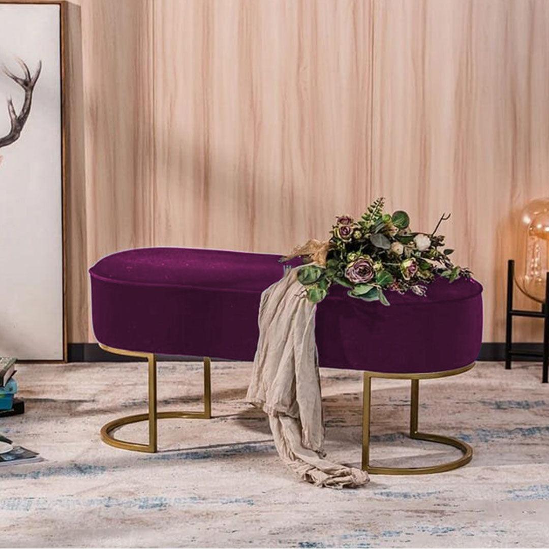 3 Seater Luxury Velvet Stool With Golden Steel Stand -1128 - 92Bedding