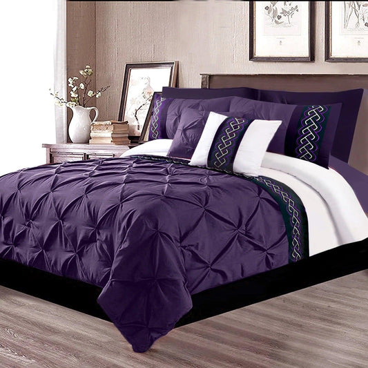 Embroidered Pintuck Duvet 8 pieces Purple - 92Bedding