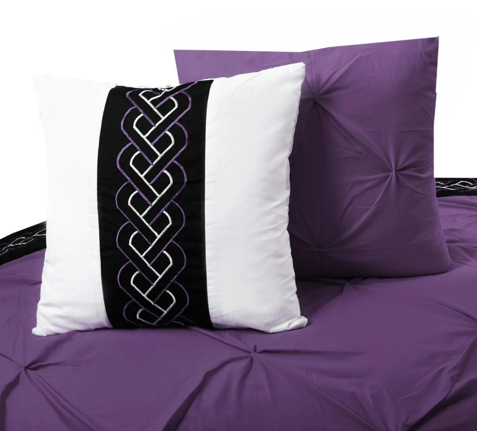 Embroidered Pintuck Duvet 8 pieces Purple - 92Bedding