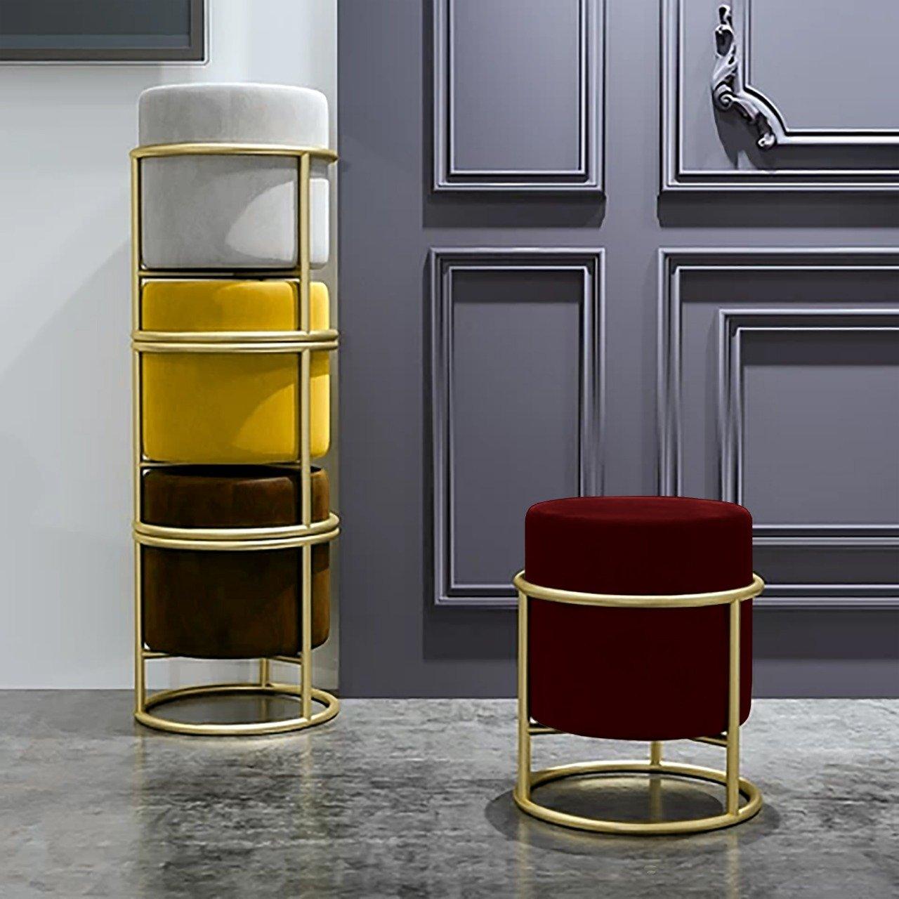 Luxury Wooden Round stool With Steel Stand -318 - 92Bedding