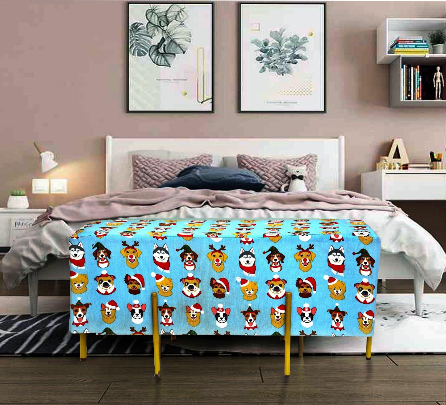 2 Seater Luxury Printed Stool With Steel Stand -1232 - myhomestyle.pk