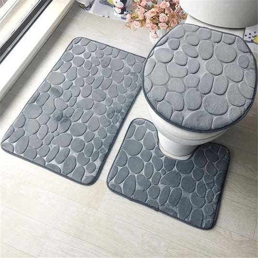 3 PCs Non Skid Suction Toilet Mat - 025