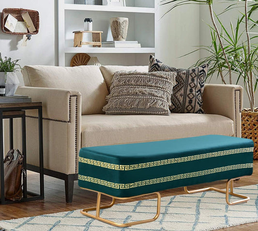 3 Seater Luxury Embroidered Wooden Stool With Steel Stand -717 - 92Bedding