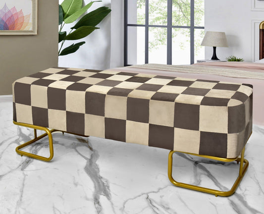 Luxury Printed Velvet Wooden stool 3 Seater With Steel Stand -1254