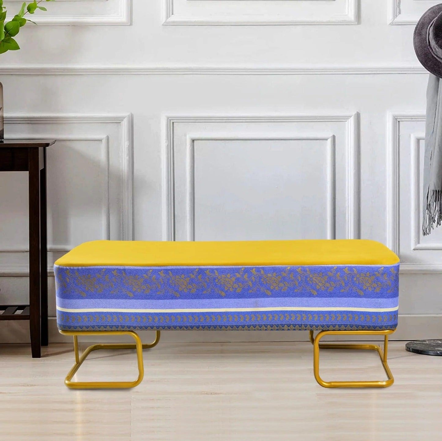 Luxury Wooden stool 3 Seater Printed With Steel Stand -1172 - 92Bedding