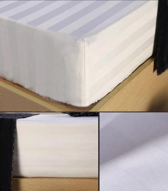 3 PCs Satin Strips Fitted Sheet with Pillow cover - 92Bedding