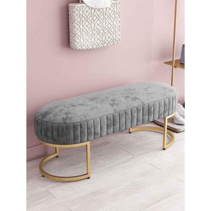 3 Seater Luxury Velvet Stool With Golden Steel Stand -1100 - 92Bedding