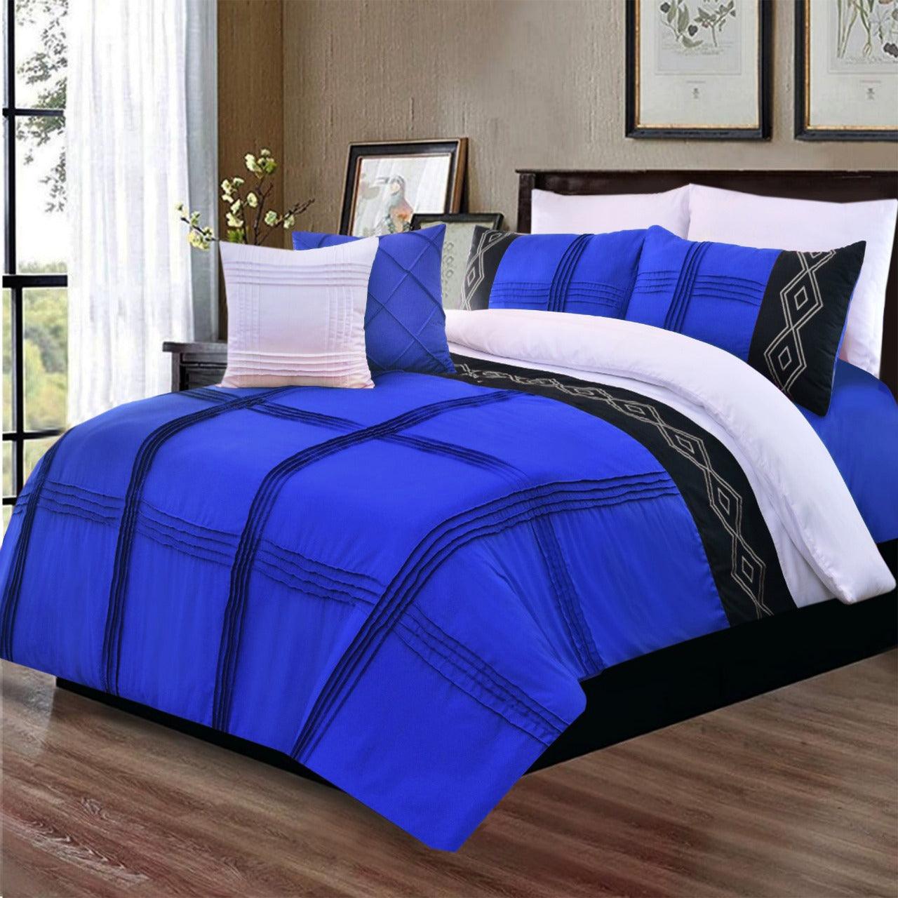 8 Pcs Pleated Embroidered Duvet Set Blue - 92Bedding