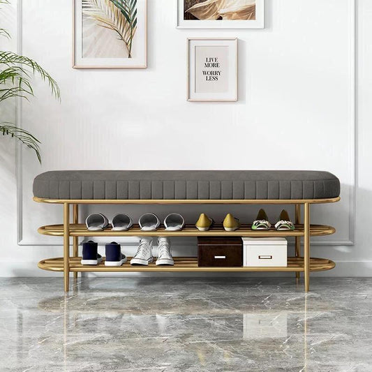 3 Seater Luxury Wooden Stool With Steel Stand And Shoe Rack -500 - 92Bedding