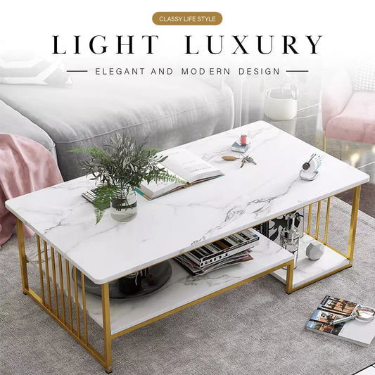 Luxury Two Layer Living Room Table with Gold Metal Frame - 92Bedding