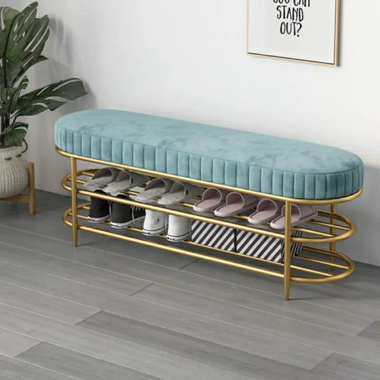 3 Seater Luxury Wooden Stool With Steel Stand And Shoe Rack -1210 - 92Bedding