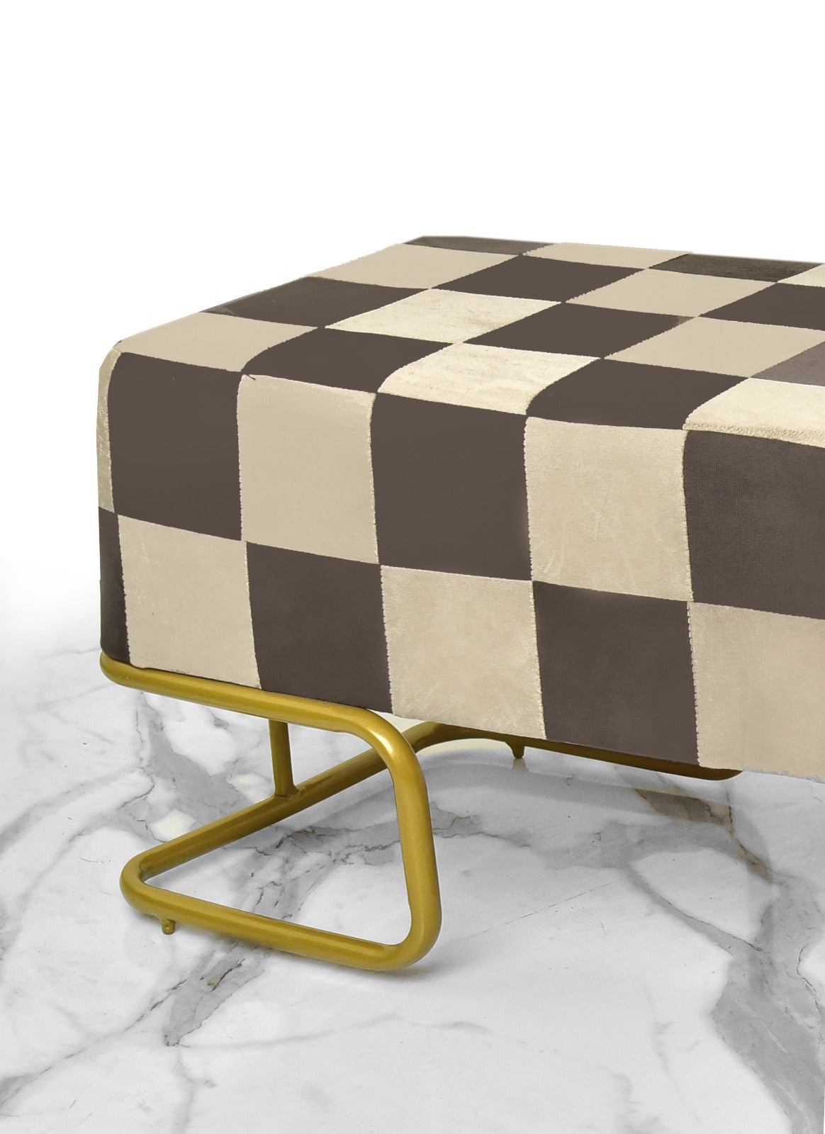 Luxury Printed Velvet Wooden stool 3 Seater With Steel Stand -1254
