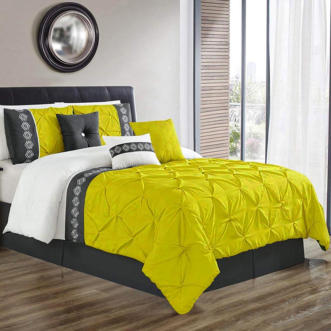 8 Pcs Pintuck Embroidered Duvet Set - Yellow 02 - 92Bedding