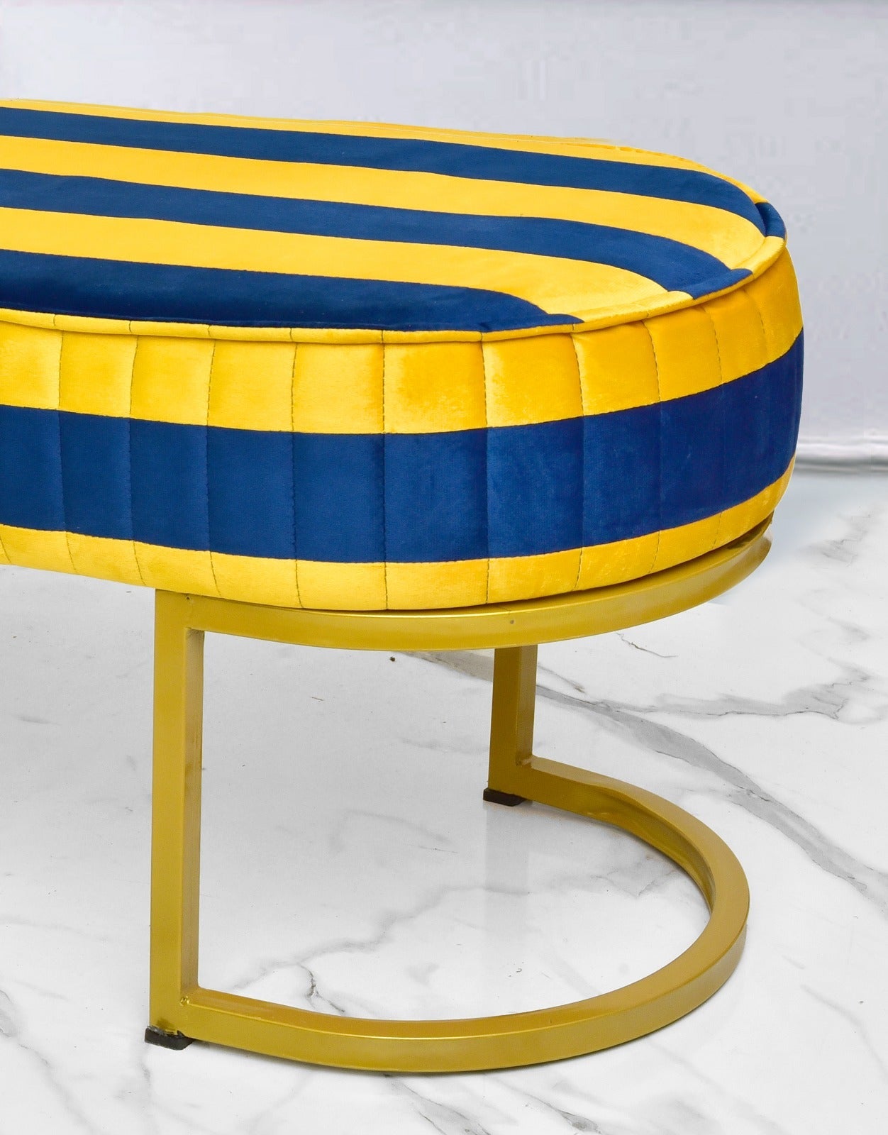 Luxury Velvet Wooden stool 3 Seater With Steel Stand -1258